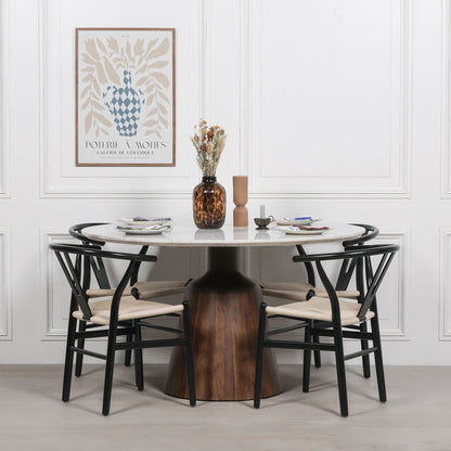 Handcrafted Acacia Wood & Natural Marble Round Dining Table - GMF990