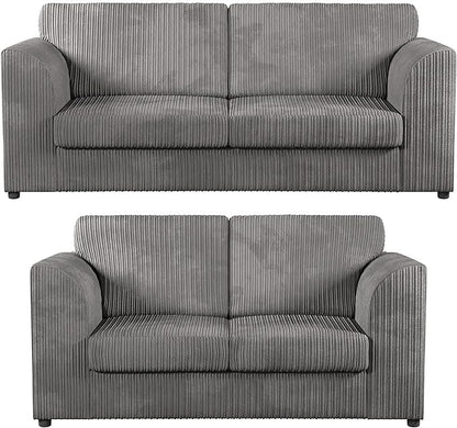 Set of 2 Jumbo Cord (High Back) (3+2) Seater Sofas - Available in 7 Colours