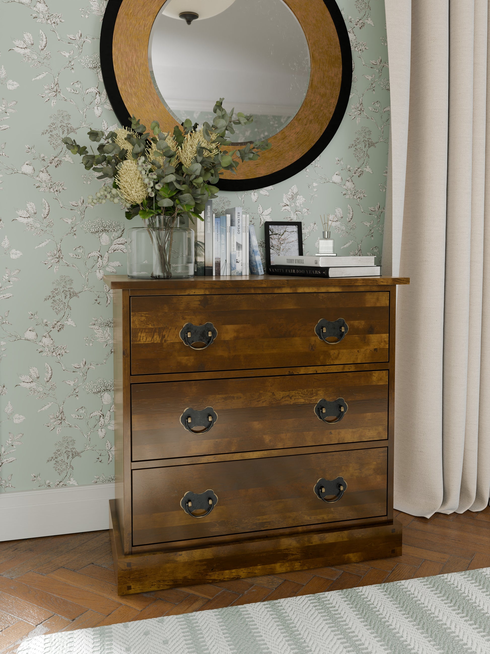 Laura Ashley Garrat 3 Drawer Chest in Dark Chestnut - 3553047 - White Bear Furnishings