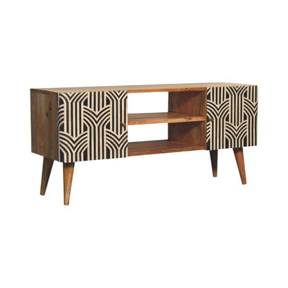 Handcrafted Edessa Solid Mango Wood and Bone Inlay Media Unit – IN3390