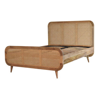 Handcrafted Artisanal Mango Wood Rattan Bed - IN3610