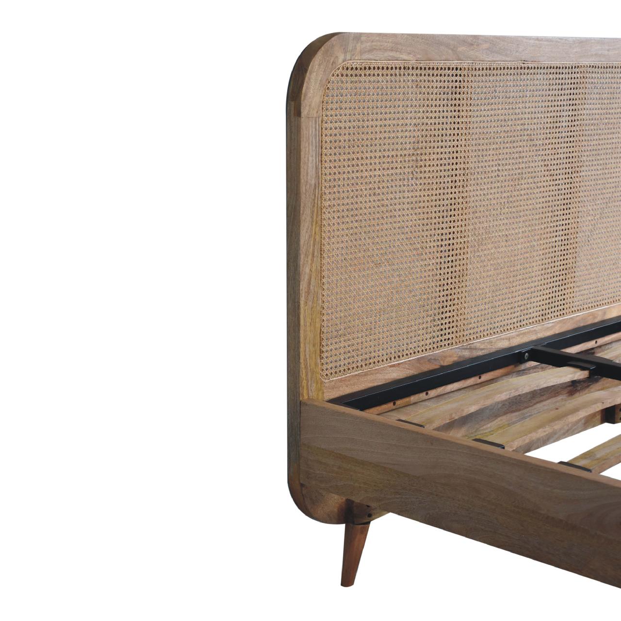 Handcrafted Artisanal Mango Wood Rattan Bed - IN3610