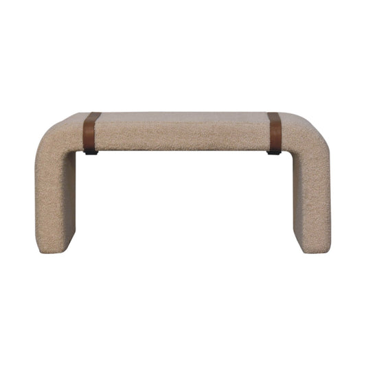 Boucle Leather Strap Bench - White Bear Furnishings