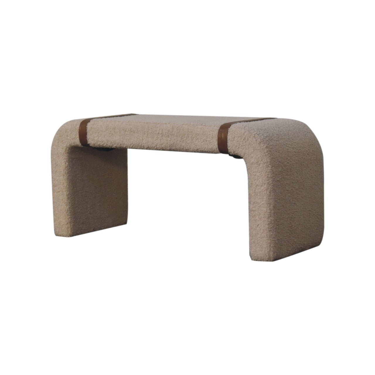 Boucle Leather Strap Bench - White Bear Furnishings