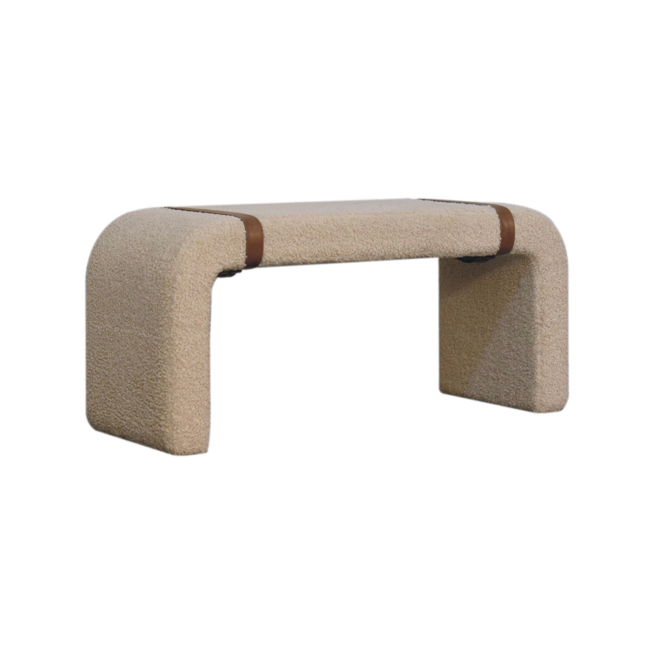 Boucle Leather Strap Bench - White Bear Furnishings