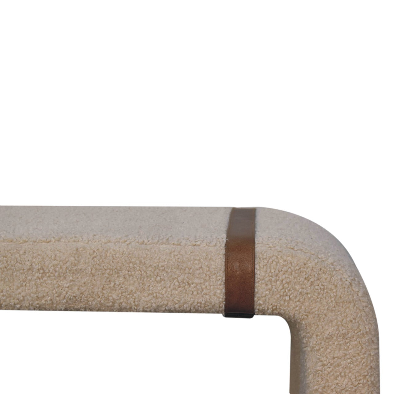 Boucle Leather Strap Bench - White Bear Furnishings