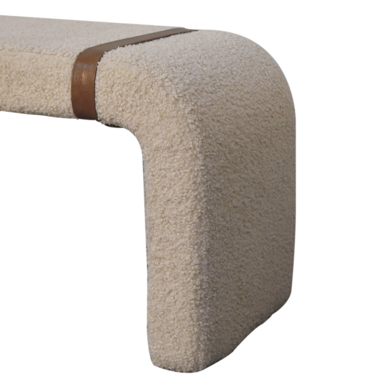 Boucle Leather Strap Bench - White Bear Furnishings