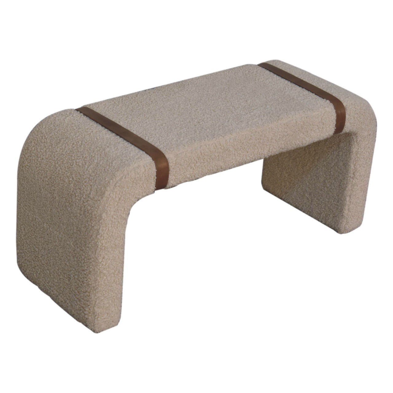 Boucle Leather Strap Bench - White Bear Furnishings