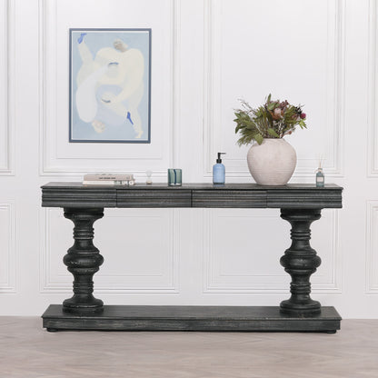 Maison Reproductions 180cm Black Distressed Console Table with Drawers - KFA146