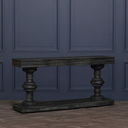 Maison Reproductions 180cm Black Distressed Console Table with Drawers - KFA146