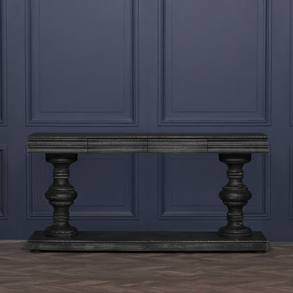 Maison Reproductions 180cm Black Distressed Console Table with Drawers - KFA146