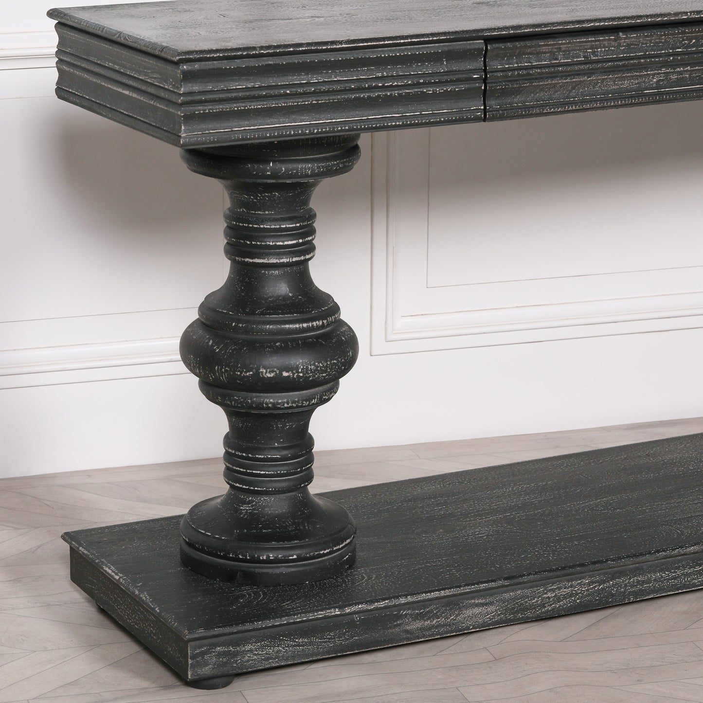 Maison Reproductions 180cm Black Distressed Console Table with Drawers - KFA146