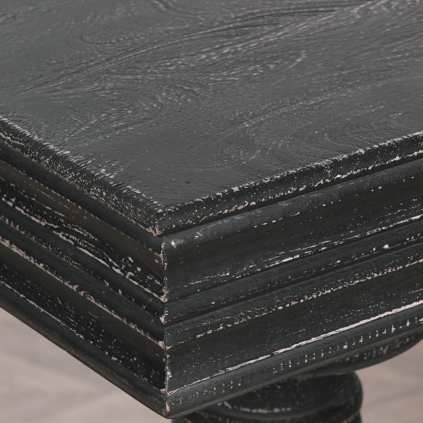 Maison Reproductions 180cm Black Distressed Console Table with Drawers - KFA146