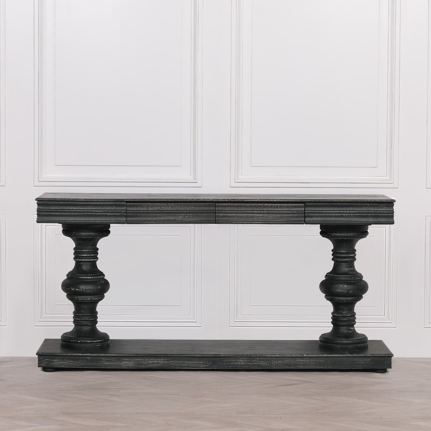 Maison Reproductions 180cm Black Distressed Console Table with Drawers - KFA146