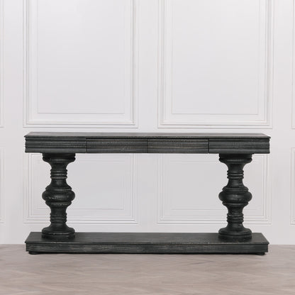 Maison Reproductions 180cm Black Distressed Console Table with Drawers - KFA146