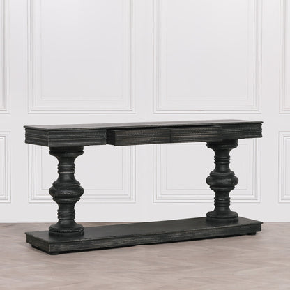 Maison Reproductions 180cm Black Distressed Console Table with Drawers - KFA146
