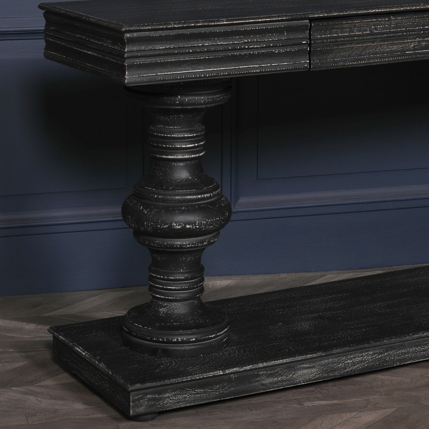 Maison Reproductions 180cm Black Distressed Console Table with Drawers - KFA146