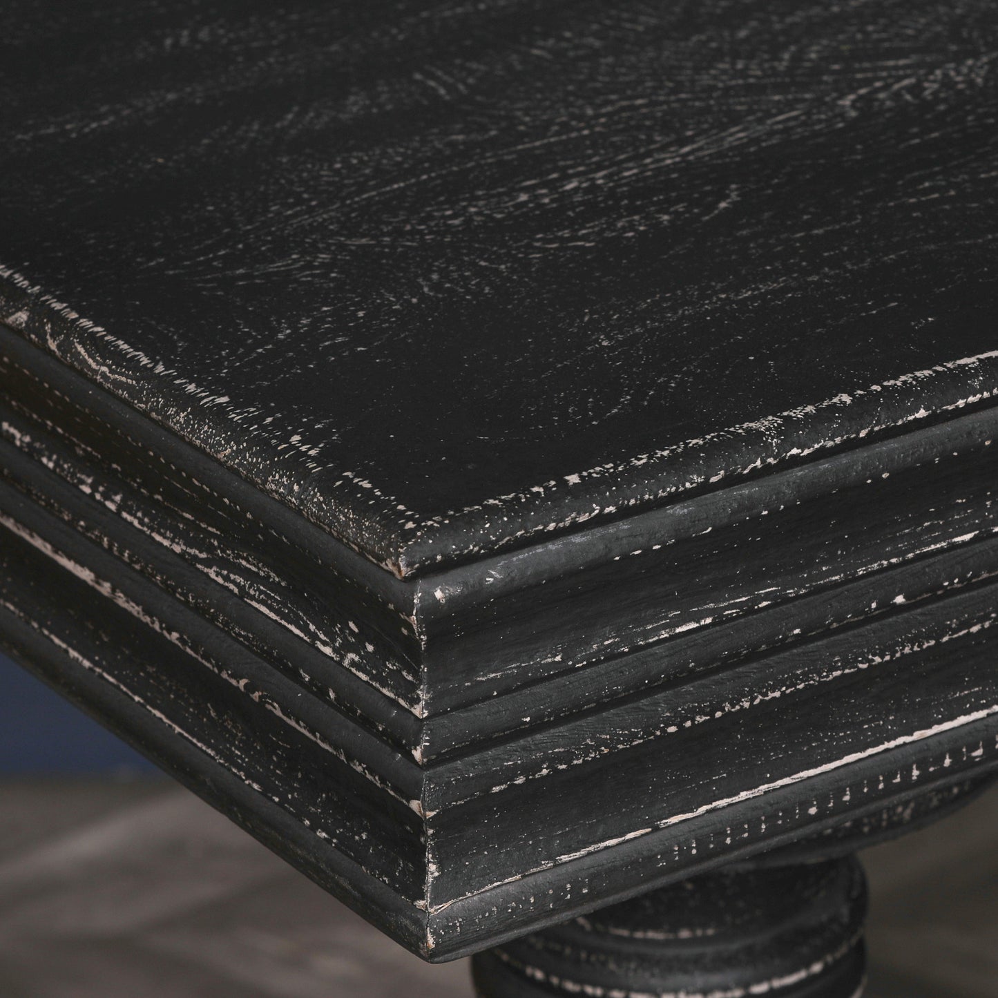 Maison Reproductions 180cm Black Distressed Console Table with Drawers - KFA146
