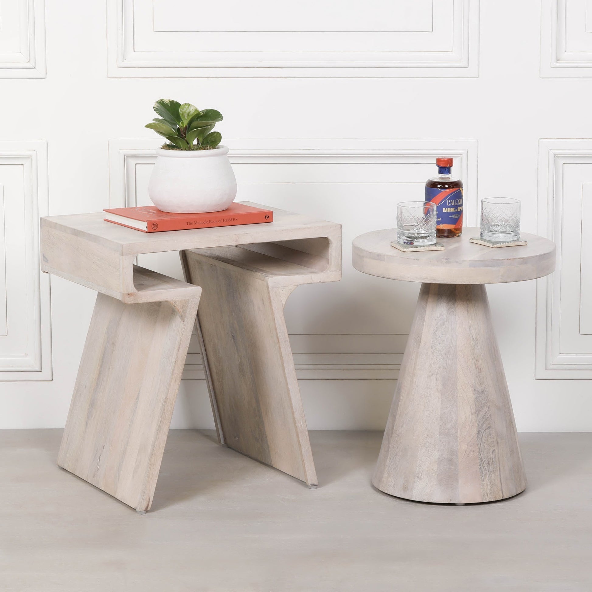 Handcrafted Blanchie Wooden Nesting Side Occasional Table – KFA444 - White Bear Furnishings