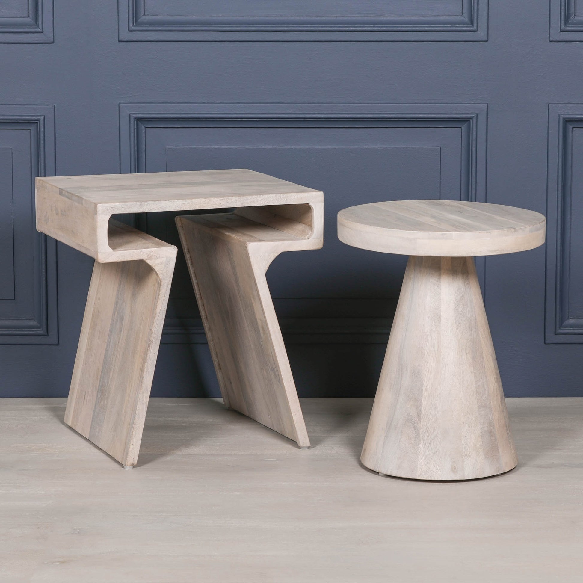 Handcrafted Blanchie Wooden Nesting Side Occasional Table – KFA444 - White Bear Furnishings