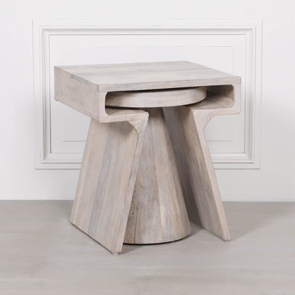 Handcrafted Blanchie Wooden Nesting Side Occasional Table – KFA444 - White Bear Furnishings