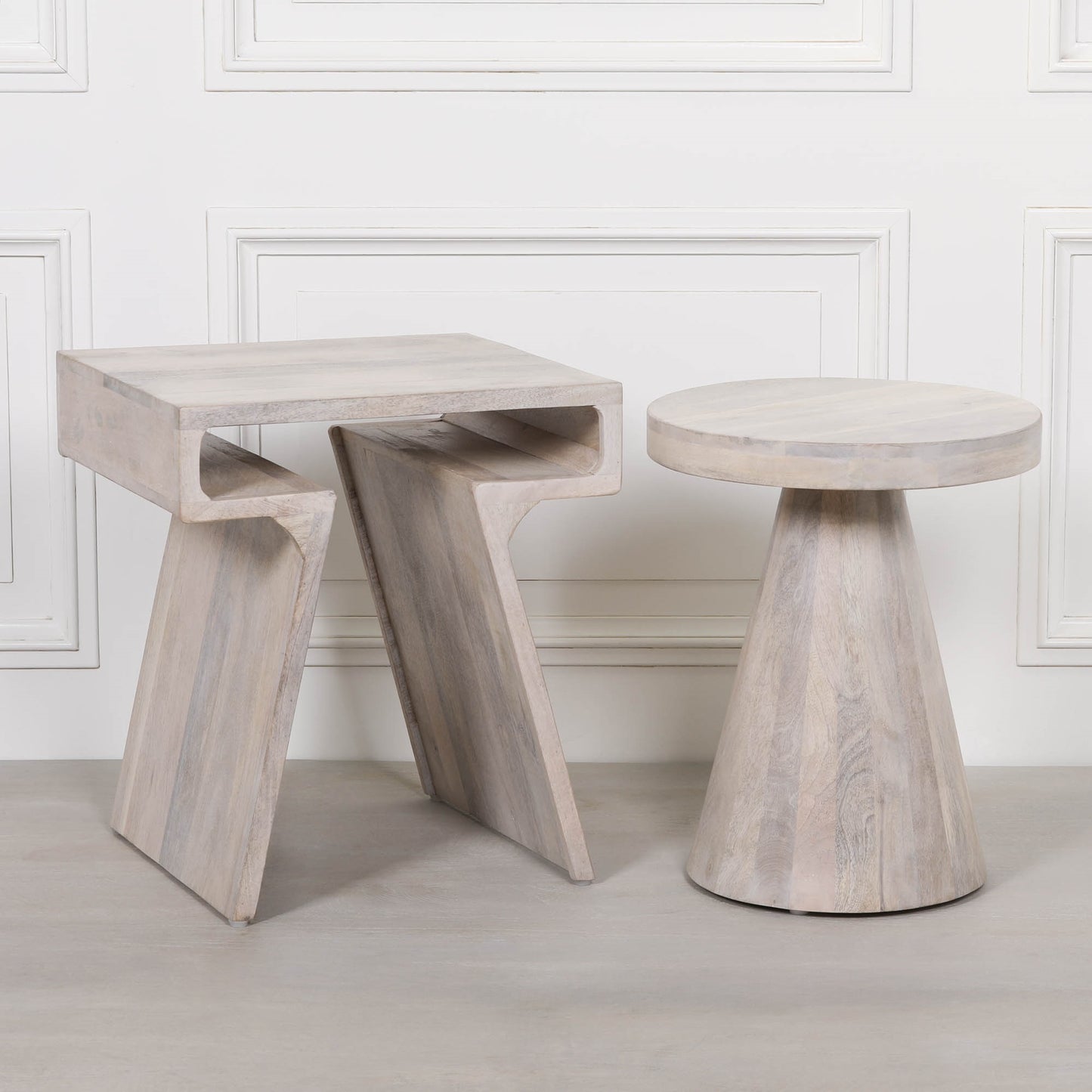 Handcrafted Blanchie Wooden Nesting Side Occasional Table – KFA444 - White Bear Furnishings