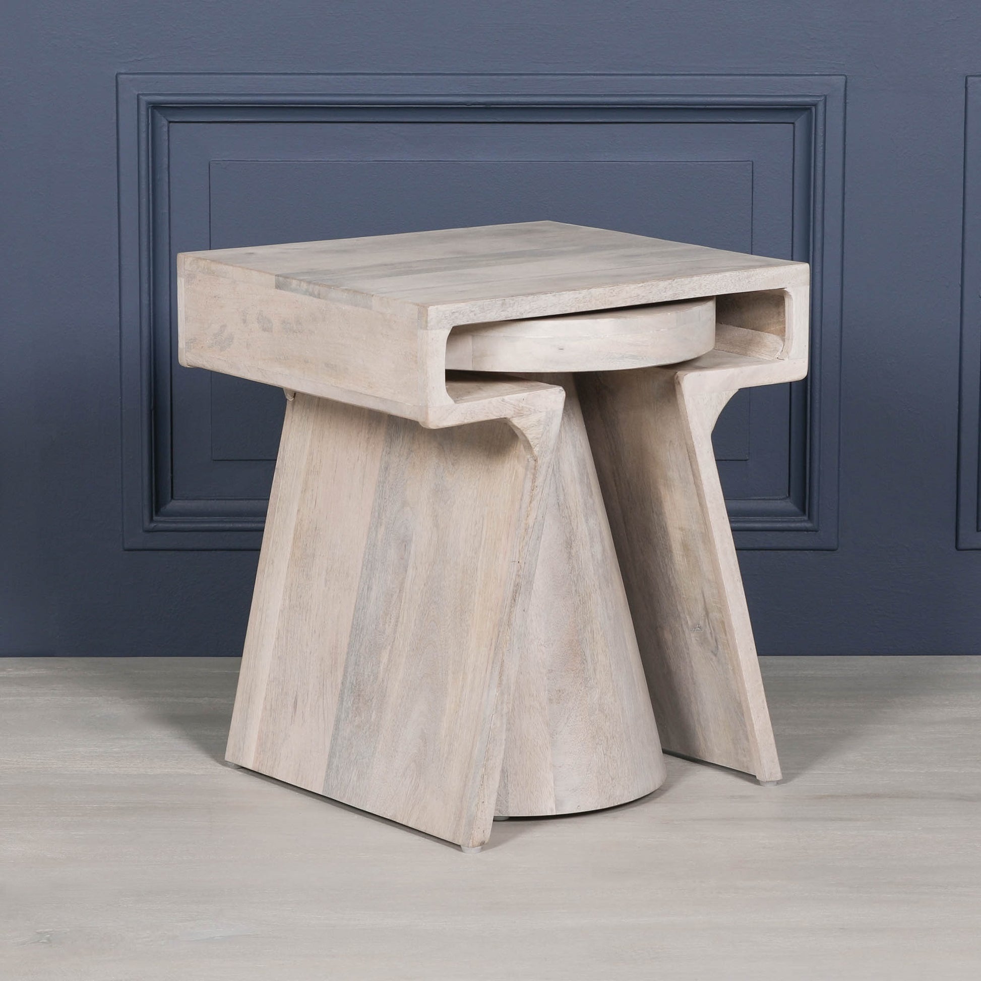 Handcrafted Blanchie Wooden Nesting Side Occasional Table – KFA444 - White Bear Furnishings