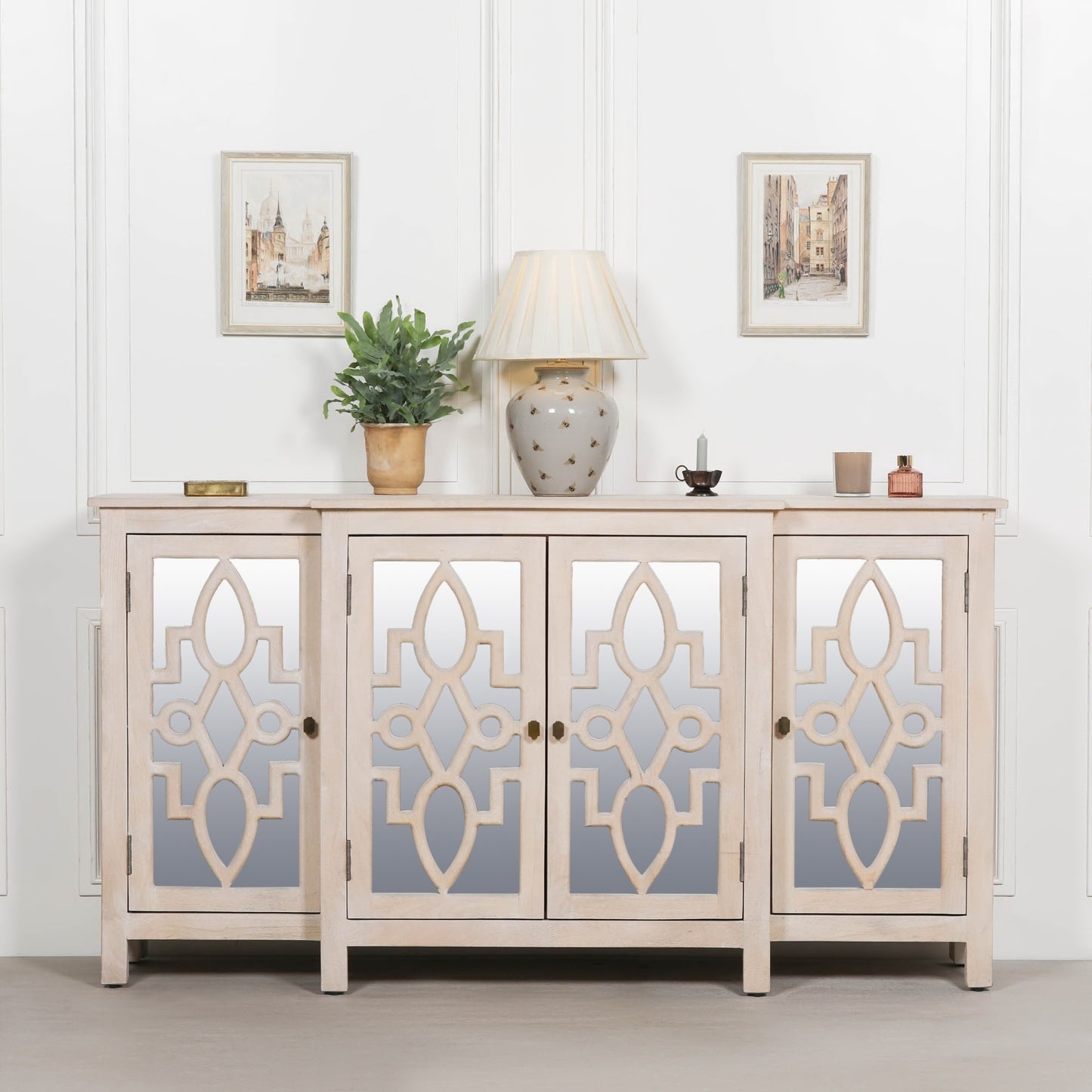 Maison Reproductions Wooden 4 Door Mirrored Breakfront Sideboard - KFA564