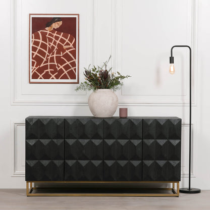 Maison Reproductions Black Wooden Diamond Pattern Sideboard - KFA807