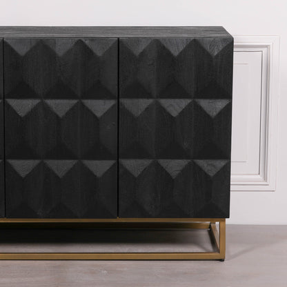 Maison Reproductions Black Wooden Diamond Pattern Sideboard - KFA807