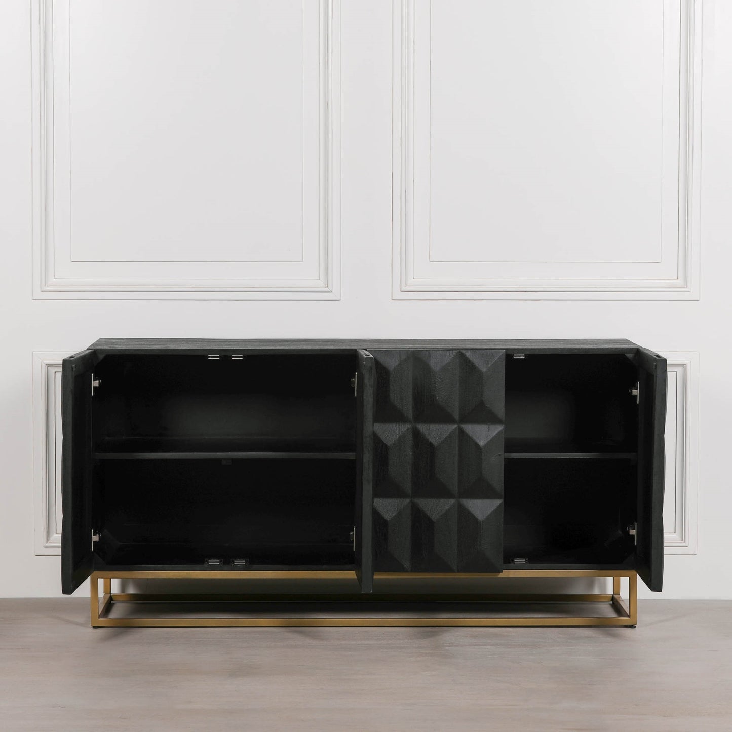 Maison Reproductions Black Wooden Diamond Pattern Sideboard - KFA807