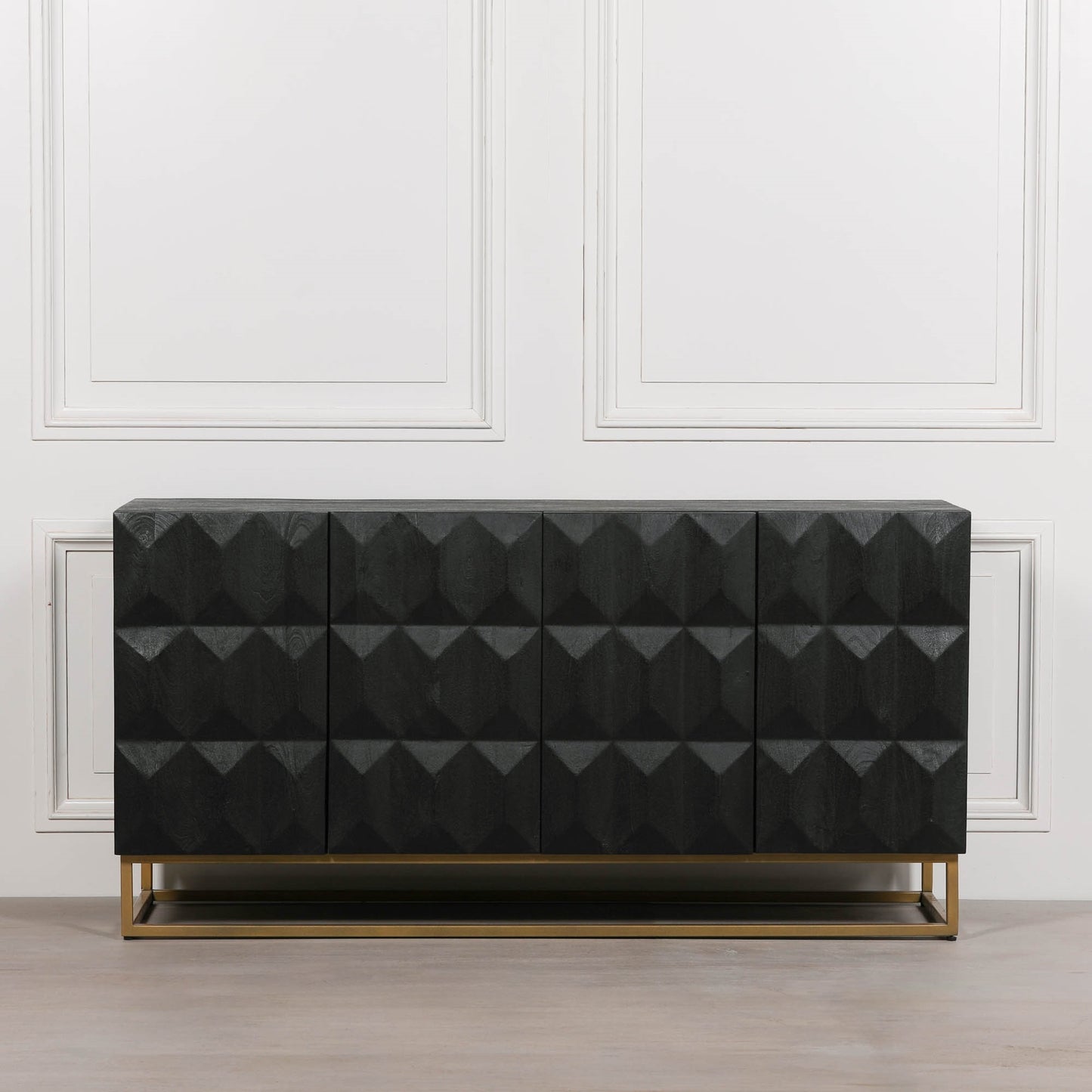 Maison Reproductions Black Wooden Diamond Pattern Sideboard - KFA807