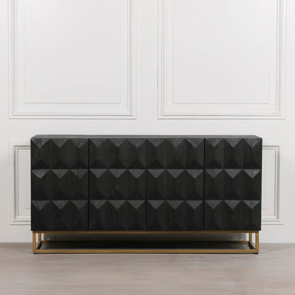Maison Reproductions Black Wooden Diamond Pattern Sideboard - KFA807