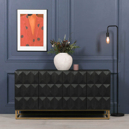 Maison Reproductions Black Wooden Diamond Pattern Sideboard - KFA807