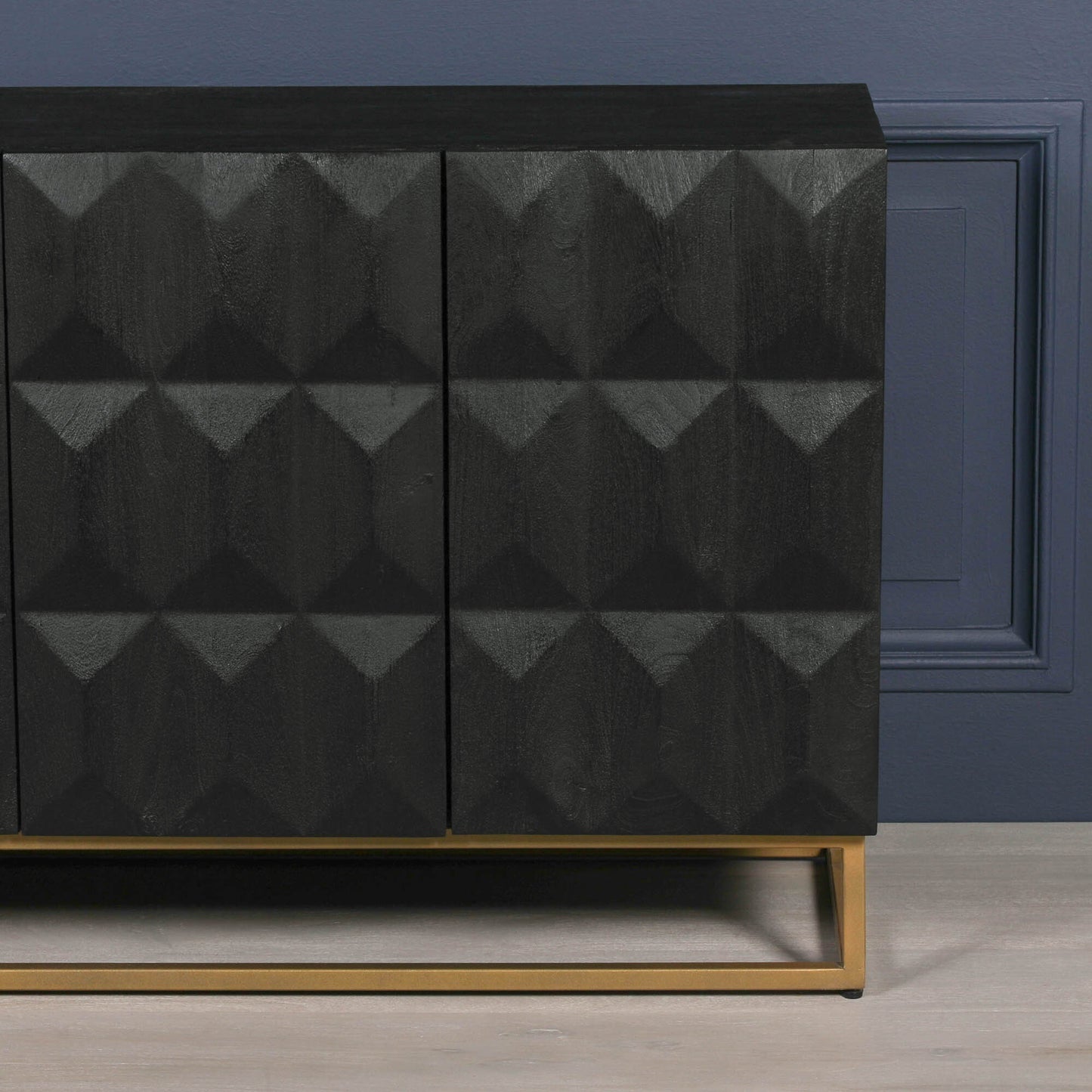 Maison Reproductions Black Wooden Diamond Pattern Sideboard - KFA807