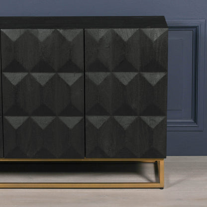Maison Reproductions Black Wooden Diamond Pattern Sideboard - KFA807