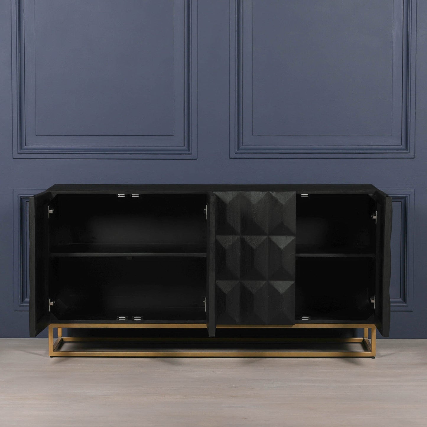 Maison Reproductions Black Wooden Diamond Pattern Sideboard - KFA807