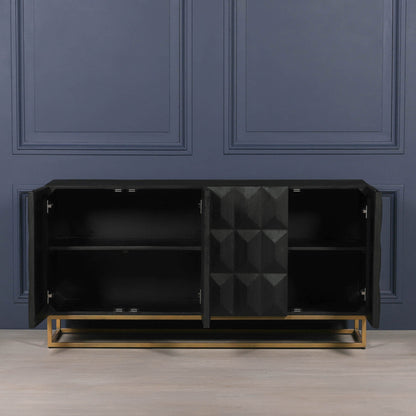 Maison Reproductions Black Wooden Diamond Pattern Sideboard - KFA807