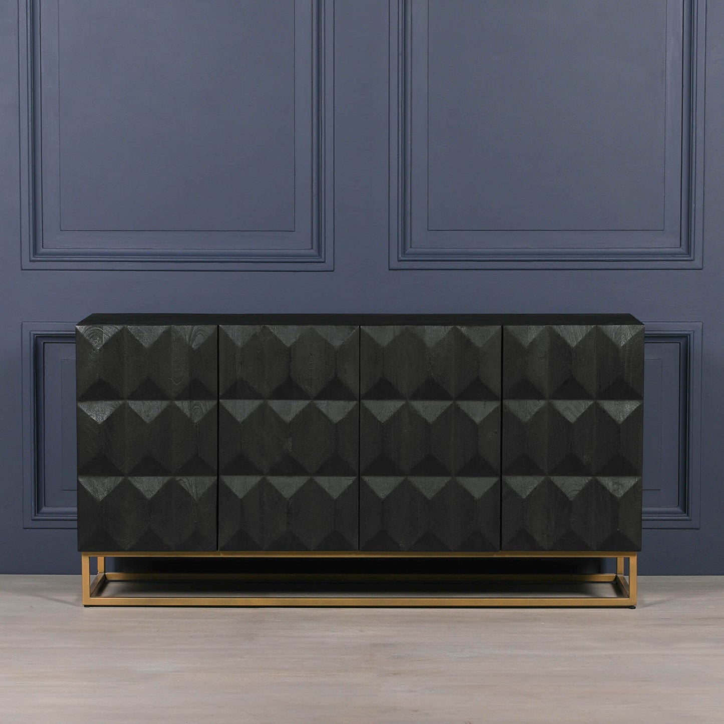 Maison Reproductions Black Wooden Diamond Pattern Sideboard - KFA807