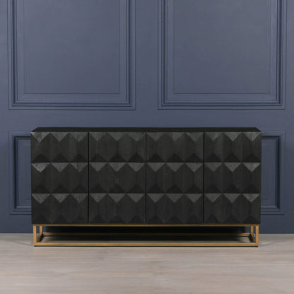 Maison Reproductions Black Wooden Diamond Pattern Sideboard - KFA807