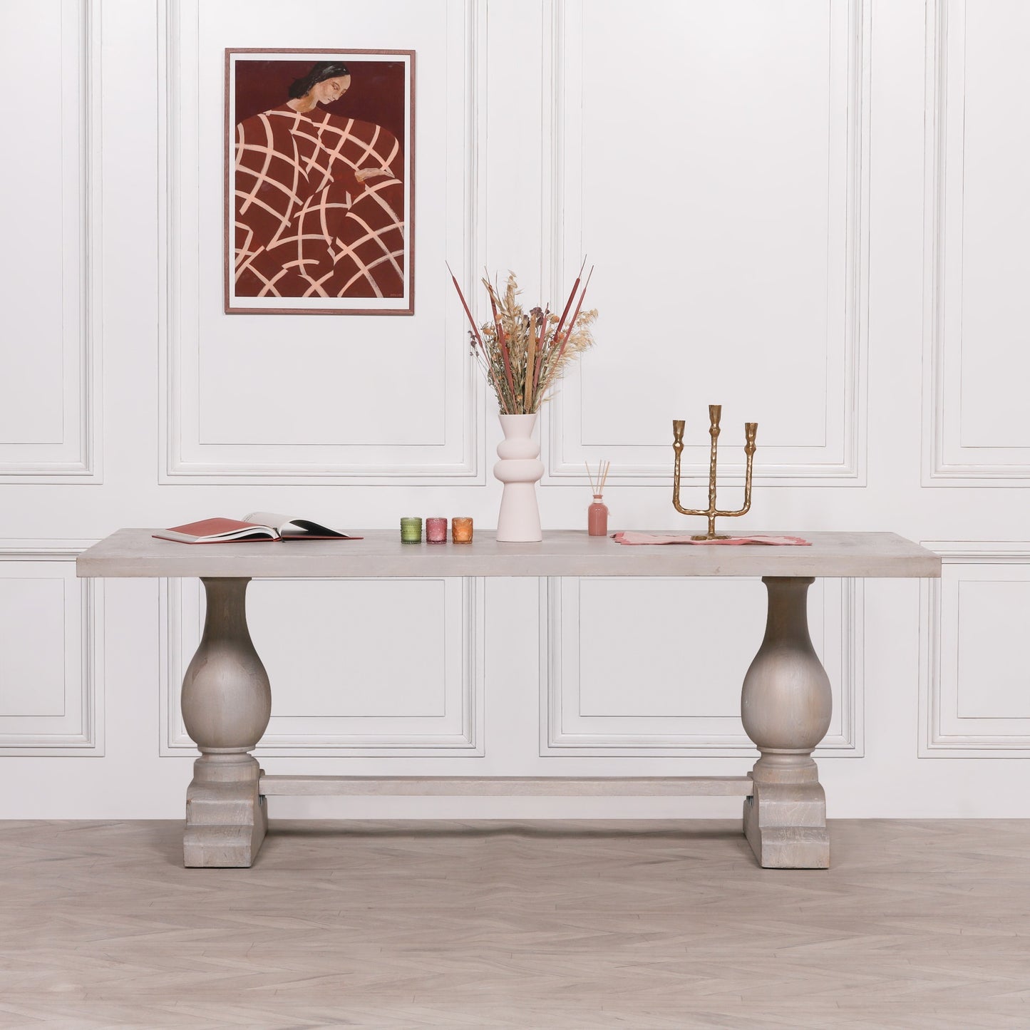 Maison Reproductions Blanche Wood Rustic Washed Rectangular Dining Table 210cm - KFA940