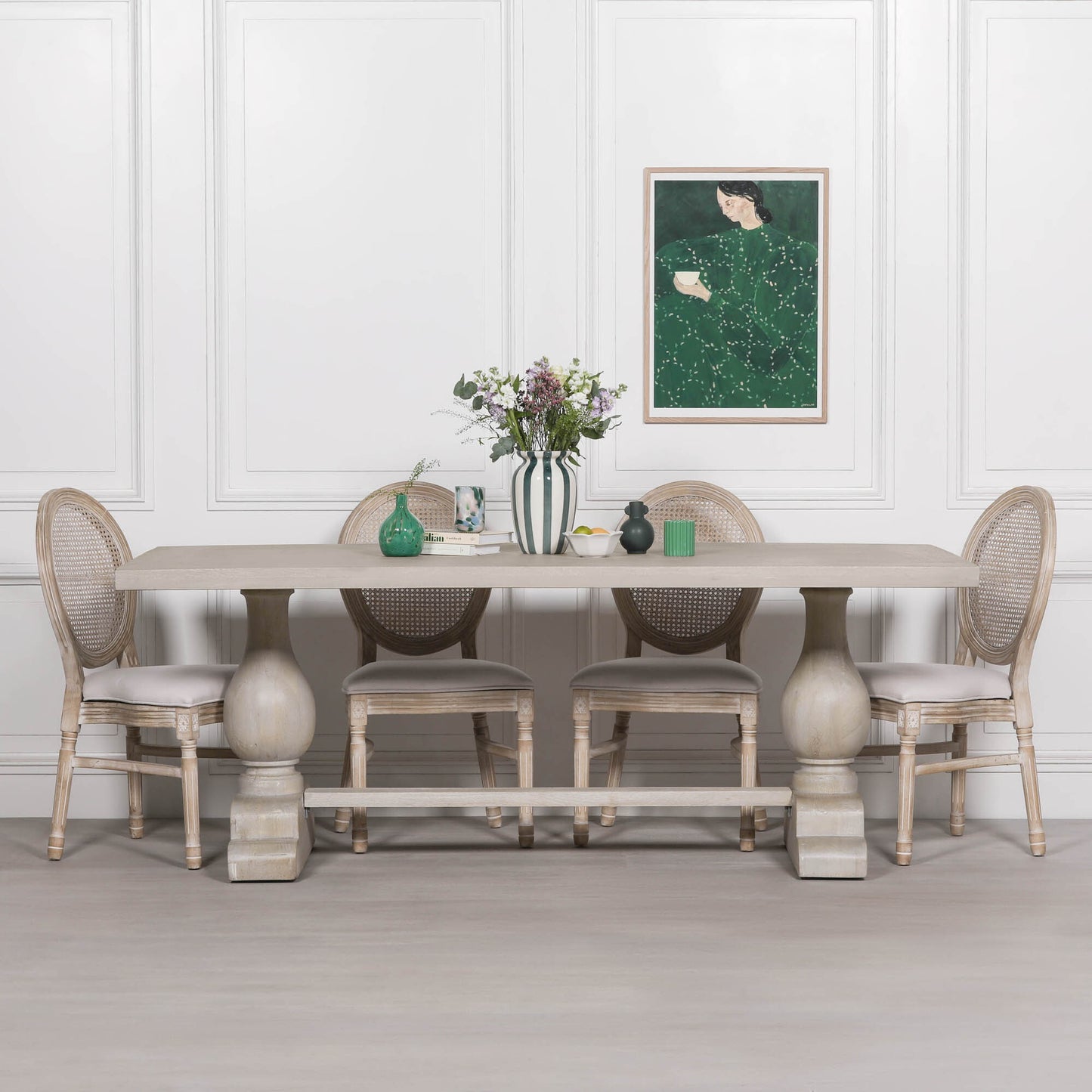 Maison Reproductions Blanche Wood Rustic Washed Rectangular Dining Table 210cm - KFA940