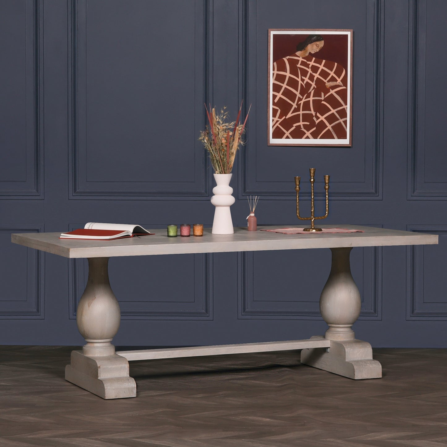 Maison Reproductions Blanche Wood Rustic Washed Rectangular Dining Table 210cm - KFA940