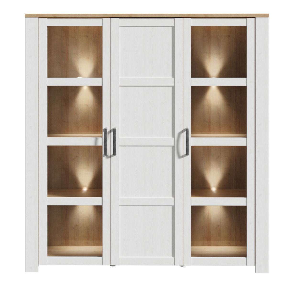 Large Riviera Oak Display Cabinet Inc. 4 x LED Lights in Navy Blue / White - White Bear Furnishings
