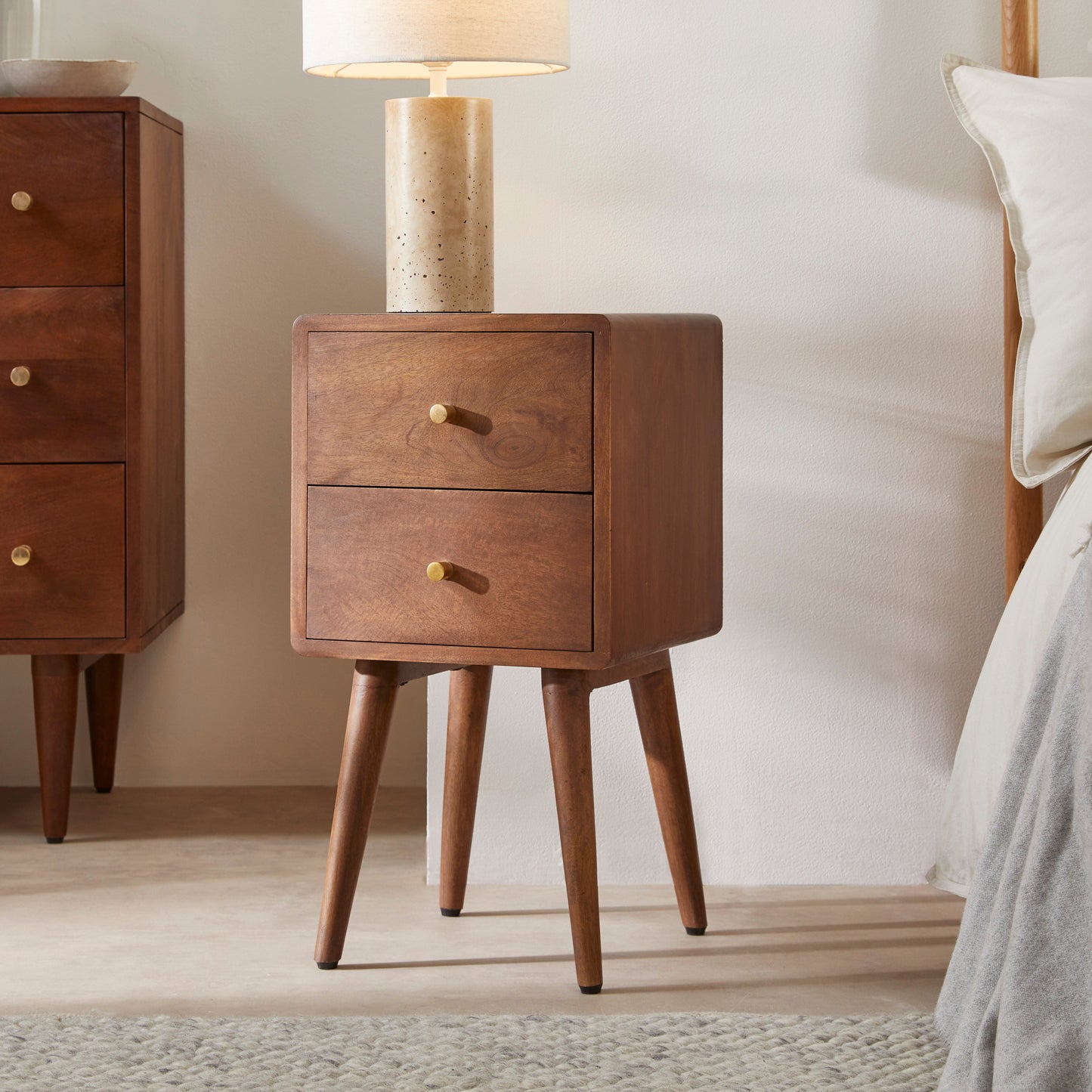 Fishe & Lilly Scandinavian Walnut Logan Narrow Bedside Table