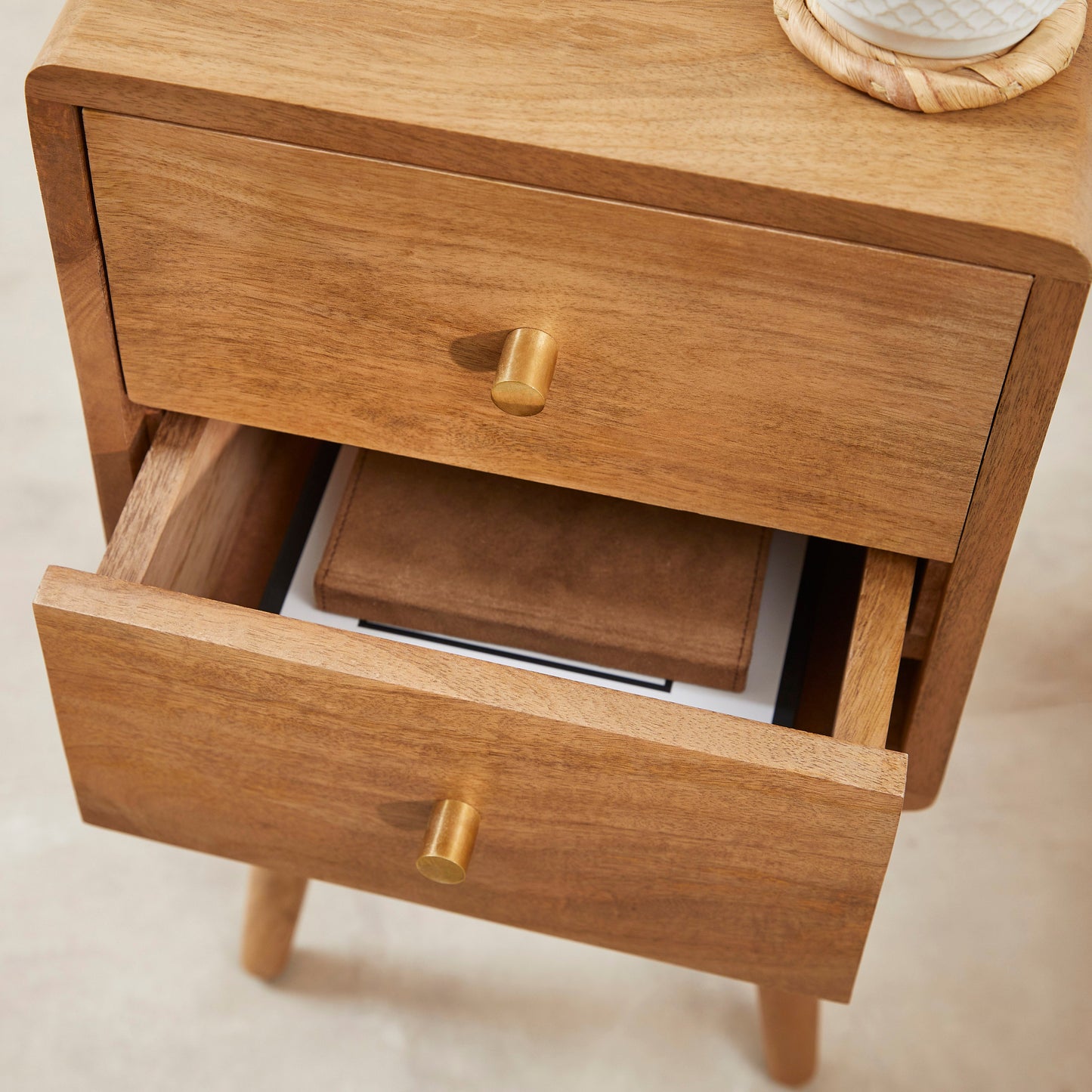 Fishe & Lilly Scandinavian Light Walnut Logan Narrow Bedside Table