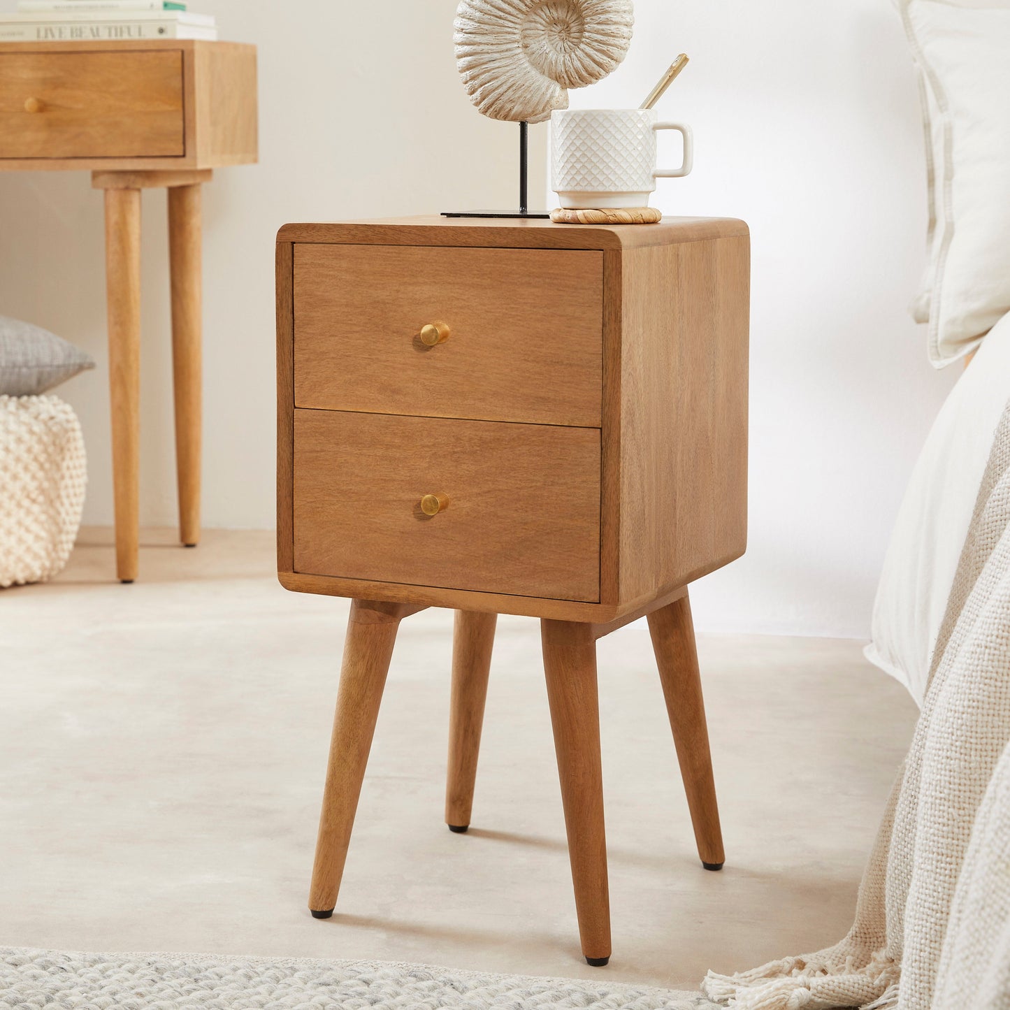 Fishe & Lilly Scandinavian Light Walnut Logan Narrow Bedside Table