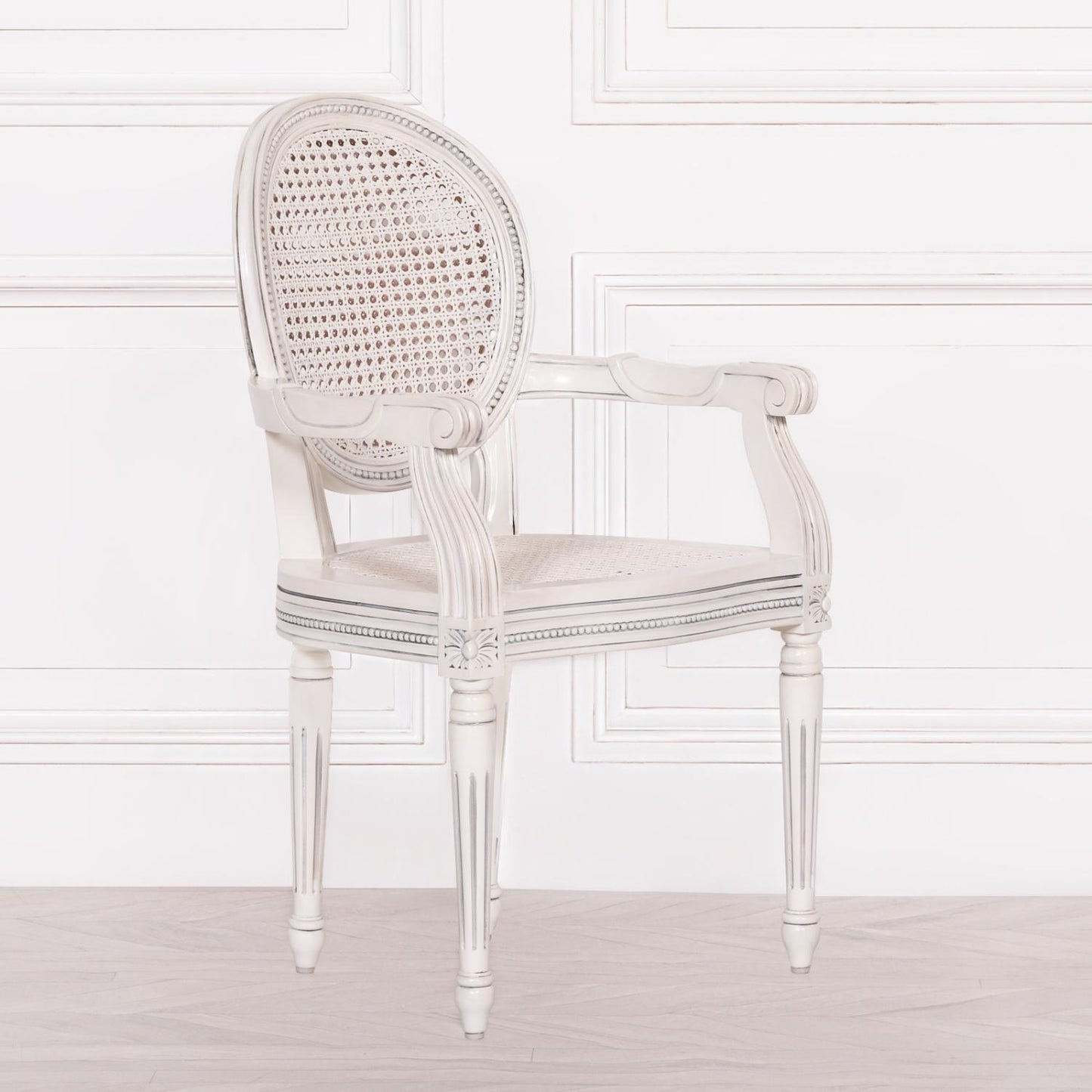[Set of 2] Maison Reproductions Off White Chateau Rattan Dining / Bedroom Armchairs