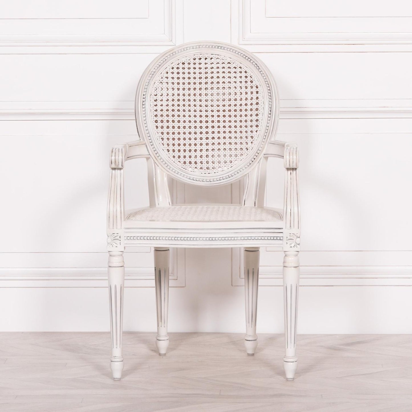 [Set of 2] Maison Reproductions Off White Chateau Rattan Dining / Bedroom Armchairs
