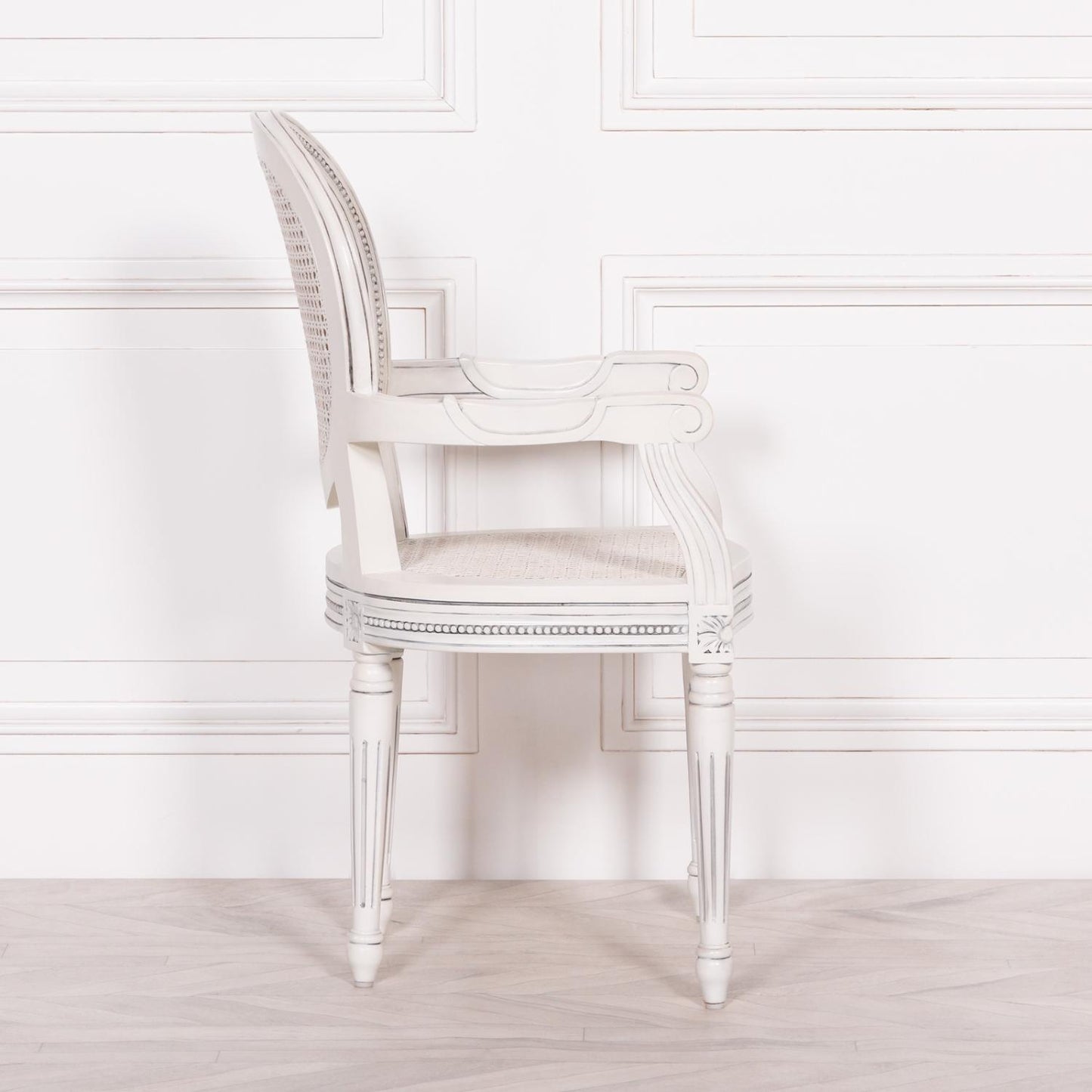 [Set of 2] Maison Reproductions Off White Chateau Rattan Dining / Bedroom Armchairs